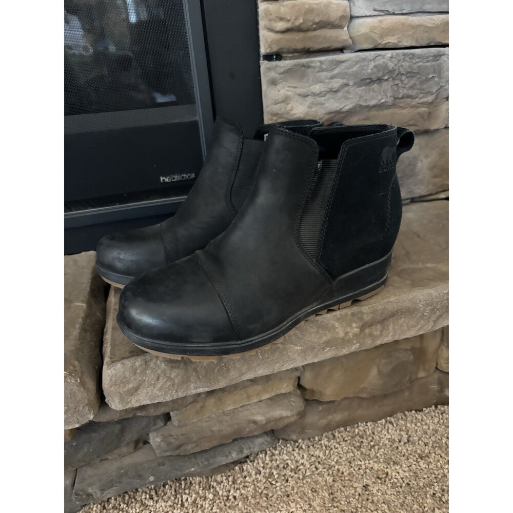 Sorel Evie Women’s Boots Black Leather Slip On Size 9